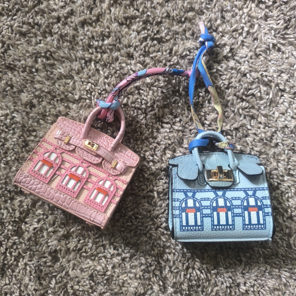 Set Mini Blue & Pink Handbag Charming Berkin style Bag Keychain